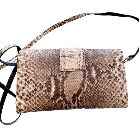 Giornie Genuine Exotic Python Snakeskin Leather Crossbody/Shoulder Bag Clutch - Picture 2 of 5